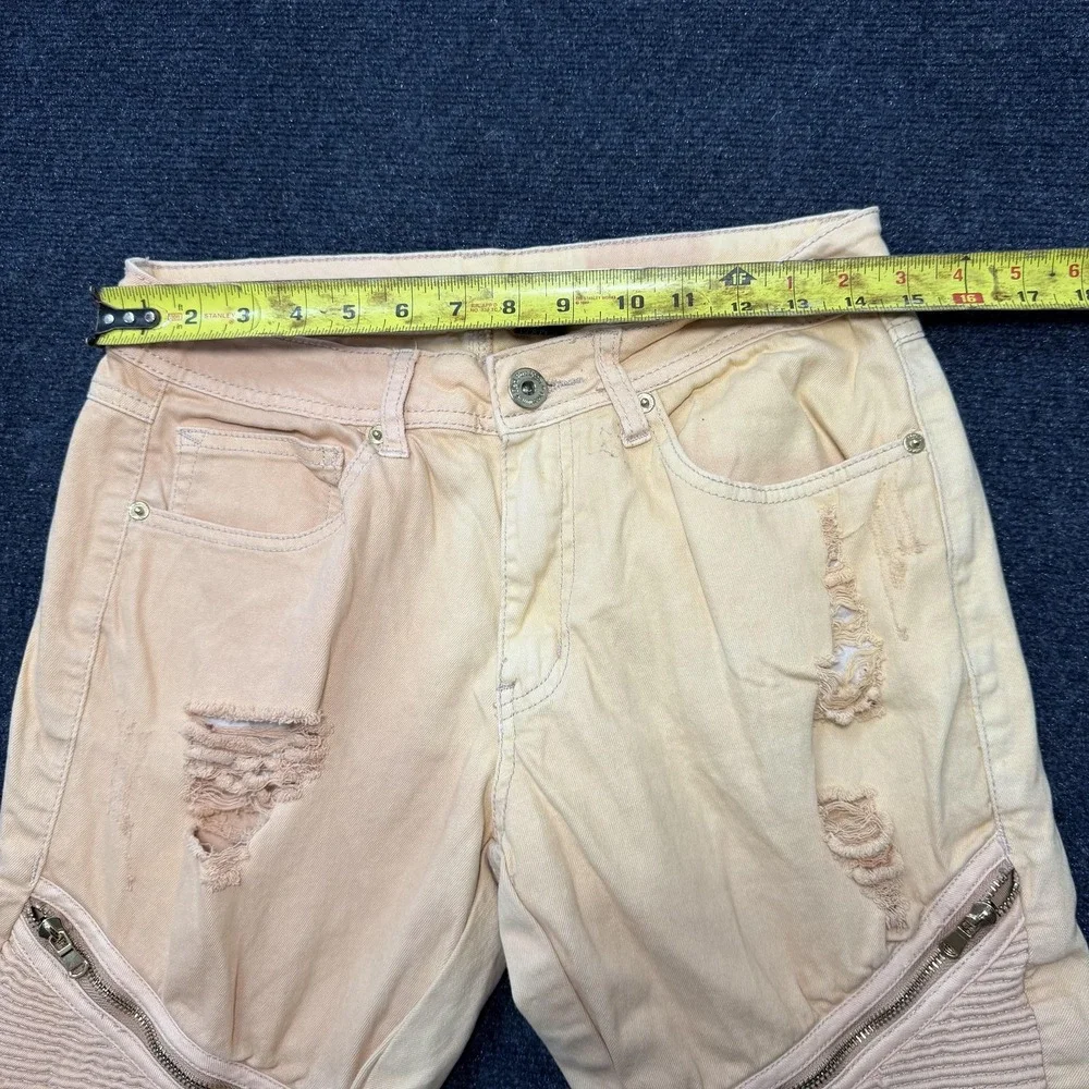 Redfox Jeans Skinny Jeans Womens 9 Beige Distressed Moto Zipper Stretch